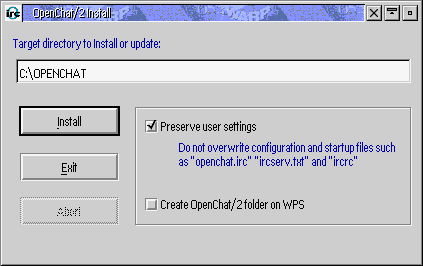 OpenChat/2 Installations-Dialog